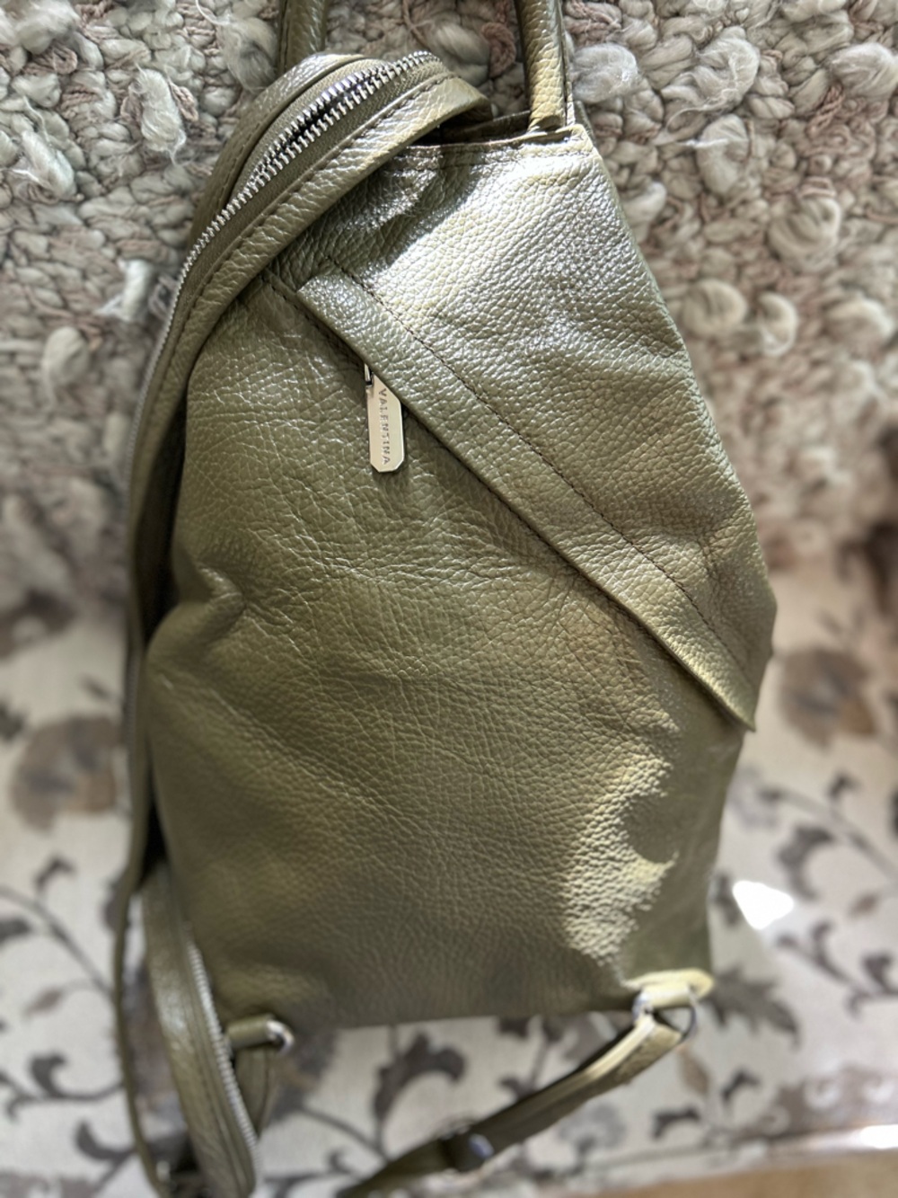 Valentina Olive Green Leather Convertible Sling Backpack - Picture 6 of 15